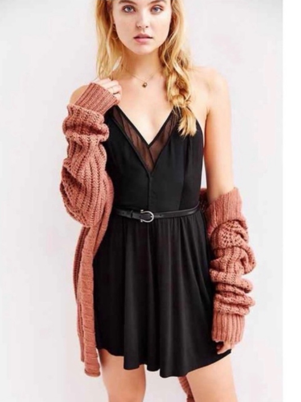 COPE knit-mix skinny racerback fit+flare dress black